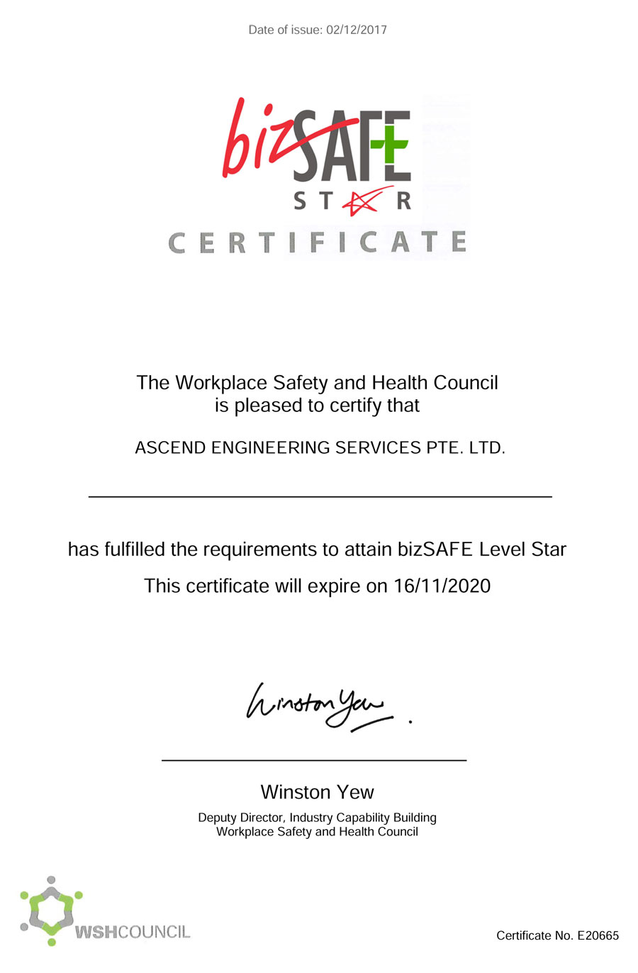 Certification - Ascend Engineering Services Pte Ltd