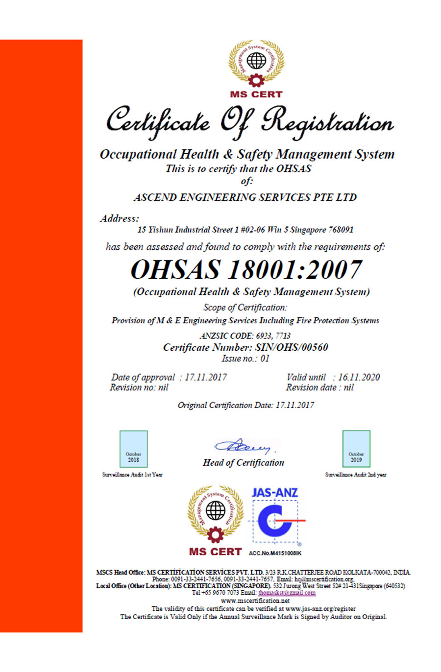 Certification - Ascend Engineering Services Pte Ltd